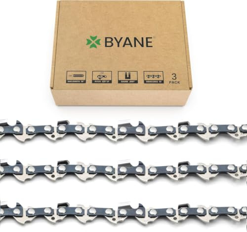 Byane 3-Pack Chainsaw Chain 3/8 LP Pitch, .050 (1.3 mm) Gauge for 16 (40cm) Bar, 57 Drive Links – Low-Kickback Chainsaw Chain, Fits Titan, Ryobi, Hawksmoor, Ferrex and More (91PJ057X)