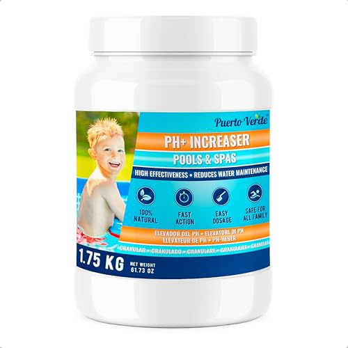 Puerto Verde • pH Heber für Pools 1,75 Kg. pH+ Korrektur für Whirlpools und Spas. pH Plus Regulator in Granulatform. Hermetischer Eimer. Inklusive Dosierbecher. Europäische Produktion.