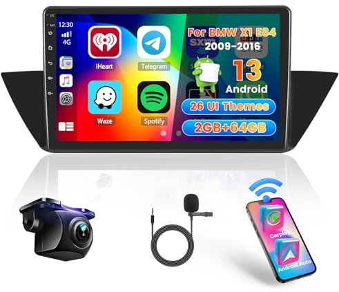 Hikity 2G 64G Android 15 Autoradio Für BMW X1 E84 2009-2016 mit Wireless Carplay Android Auto,10 Zoll Touchscreen Auto Radio mit GPS Navi Bluetooth WiFi RDS FM MIC Rückfahrkamera