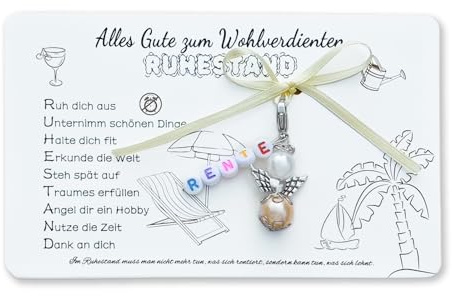 Dumeher Karte zum Ruhestand Geschenk Abschiedsgeschenk Kollegen mit Schutzengel Schlüsselanhänger Renteneintritt Geschenk Frau Ruhestand Rente Rentner Glücksbringer für Mann