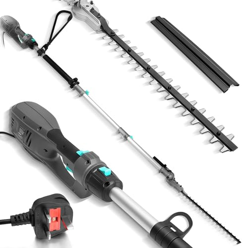 Bluemars Heavy Duty 1010W Pole Hedge Trimmer - 2.6m Long Reach Telescopic Extendable Cutter For Hedges, Bushes, Branch, Shrub - 10m Cable, Adjustable Head, 45cm Dual Action Blades,20mm Tooth Spacing