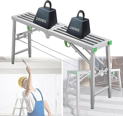 Échafaudage à escabeaux Plateforme de Travail d'échafaudage Portable Échafaudage Tour Échelle Tabouret Banc, Équipement d'échafaudage Pliable, Charge maximale de 880 LB, Hauteur réglable à 5