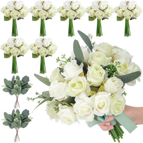 Zeyune Künstliche Rosensträuße zum Valentinstag, 17,8 cm, Seidenrosen, Blumensträuße mit Stielen, künstliche Blumenbündel für Hochzeit, Braut, Geburtstag, Party, Tafelaufsätze, Heimdekoration
