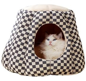 Galatée Katzenhöhlenbett, Katzen-Igluzelt, Gemütliches Haustierbett Für Kleine Hunde Und Katzen, Weiches, Warmes Katzenbett Aus Plüsch, Rutschfestes, Warmes, Waschbares Hundezelthaus(S, Schwarz)