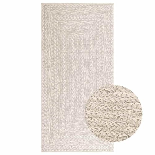 vidaXL Teppich ZIZUR Creme 100x200 cm Jute-Optik Indoor und Outdoor, Fußmatte, Bodenteppich, Teppichboden, Bodenmatte, Flächenvorleger, Innenteppich