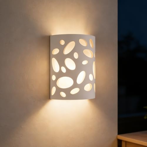Homefire Wandleuchte Innen Wandlampe Flur Up and Down Leuchten Modern | Design Wandleuchten E14 Flurlampe Weiß Gipsleuchte Treppenhaus Wandlicht für Wohnzimmer Küche - Ohne Leuchtmittel