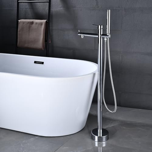 Badewannen-Duschmischer, Chrom, freistehende Badewannenarmatur mit Dusche, 360° drehbar, Badewannen-Duschmischbatterie, Badezimmermischbatterie mit Dusche