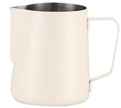 SynapSYA Lechera Acero Inoxidable Jarra de Espuma de café con Leche de 350/600ML, Jarra de Acero Inoxidable 304, Escala precisa, café Profesional Barista para Espumar(600ML Beige)