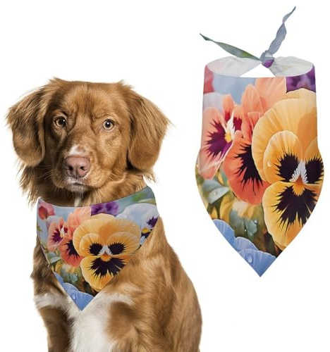 Hundehalstücher mit Stiefmütterchen-Blumen, bedruckt, Hunde-Lätzchen, waschbar, Polyester, Taschentuch, Dreieckstuch für kleine, mittelgroße und große Hunde