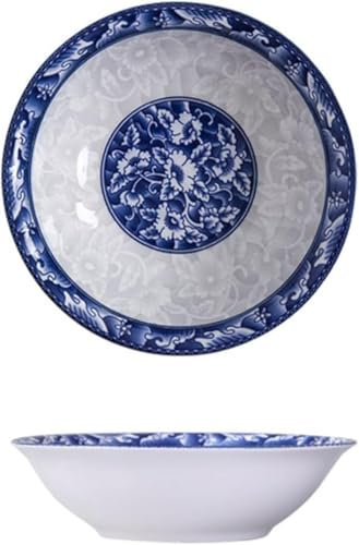 Ensaladera, cuenco de porcelana azul y blanca, cuenco para pasta de 7 pulgadas, cuenco grande para sopa, apto para cereales, sopa, Nutella, ensalada, fruta, microondas y lavavajillas(10Bowls)