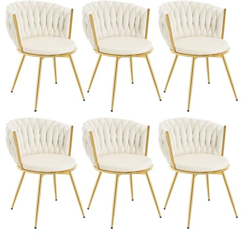 WOLTU Matrumsstolar set med 6 st, köksstol, vardagsrumsstol, med metallram, ergonomisk, 360° roterbar, för kök vardagsrum balkong, sammetsstol, beige, EZS84be-6