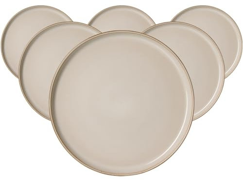 Ritzenhoff & Breker Olivia Speiseteller 27 cm in beige, 6er Set, Flache Essteller mit Reaktivglasur, Schlichte Coupeform, Steingut, Spülmaschinenfest