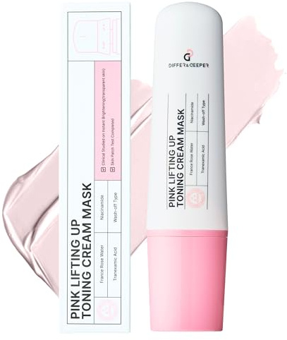Differ&Deeper Pink Lifting Up Toning Mask – Omedelbar Liftingkräm för Ansiktet, Koreansk Ansiktsmask – Rosenvatten & Kalamin, Uppstramande Effekt, Strålande Hudton, Anti-Pigmentfläckar, K-Beauty 100 g