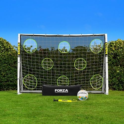 FORZA 3m x 2m Futsal-Fußballtor | Extrem langlebiges und wetterfestes uPVC | Optionaler Trainingsfußball, Torfolie und Tragetasche