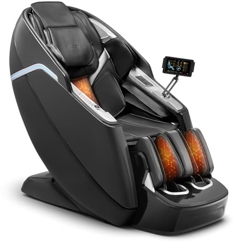 VEVOR Fauteuil de Massage avec Rail SL, Fauteuil Relaxation Massage 3D/4D inclinable, zéro gravité, Mode étirement Yoga, avec Voix IA, Chauffage, 36 airbags, écran TFT, Boutons d'accoudoir, roulettes
