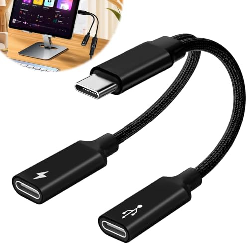 USB C Splitter 2 Port, Type C Male to Dual Type C Female Adapter, Fast Charging and Data Sync, 5V2A PD10W, Nylon Braided USB Type C Splitter Compatible with iPhone Laptop Tablet Headphones (Black)
