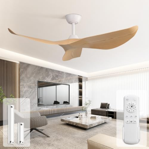 Sofucor 132cm Leise Deckenventilator ohne Licht, Fernbedienung | DC Motor, Timer, 3 Flügeln, 6 Geschwindigkeiten, Sommer Winterbetrieb für Schlafzimmer Wohnzimmer
