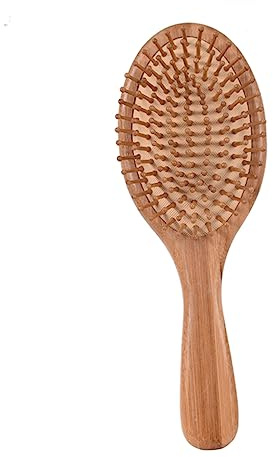 WOONEKY 1 pieza Cepillo de Bambú Natural Antiestático para Cortes de Pelo Cepillo de Masaje para Cabelludo Herramienta de Peluquería con Mango Cómodo para Cabello Rizado y Enredado