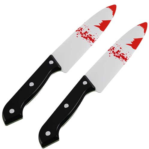 Shyllin 2 Stück Halloween Fake Messer, 30 cm Messer mit Blut, Blutige Waffe, Plastikmesser als Prank Artikel, Spielzeug-Waffe für Halloween Deko, Fasching, Theater, Mottoparty, Cosplay