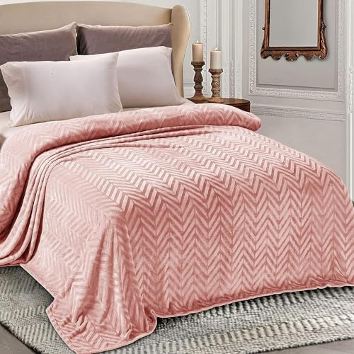 Whale Flotilla Coperta Pile Con Motivo Chevron, Calda Coperta per Divano e Letto in Flanella Morbida, Accogliente e Leggera per Tutte le Stagioni, 230 x 270 cm, Rosa