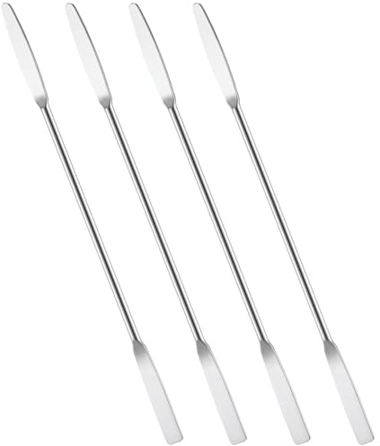 Andibro 4 pezzi spatole mini in acciaio inossidabile per laboratorio, spatole a doppia estremità con punta quadrata e tonda – ideali per mescolare cosmetici, per cucina e laboratorio (15 cm)(4)