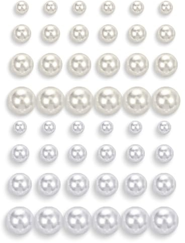 48 par pärlörhängen för kvinnor falska simulerade pärlörhängen runda bollar smycken set för födelsedag brud bröllop (vit, beige)
