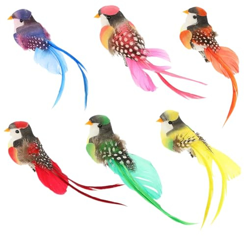 6 Stück Künstliche Federvögel Künstliche Vögel Vogel Dekoration Figuren | Mini Künstliches Vögel mit Clip, Deko Bird mit Federn, für Garten Frühling, Handwerk, Party Dekoration