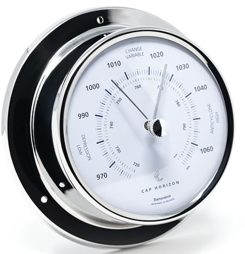 CAP HORIZON CP085B400NX Barometer, Glas, Edelstahl-Gehäuse poliert | Druckmessgerät, Messbereich 970-1060 hPa und 720-800 mmHg, Genauigkeit ± 2 hPa, 11 cm Durchmesser, Made in Germany