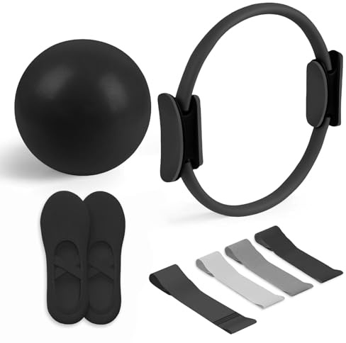 Generisch Pilates Essential Kit - Portable Fitness Equipment - with Toning Pilates Ring & Long Resistance Bands & Loop Bands & Soft Pilates Ball & Grip Socks, Yoga Set für Zuhause