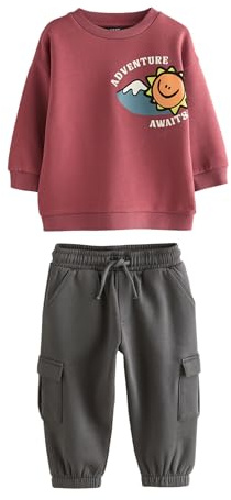 NEXT Garçon Ensemble pantalon de jogging militaire et sweat Rouge bordeaux 4 Ans-5 Ans