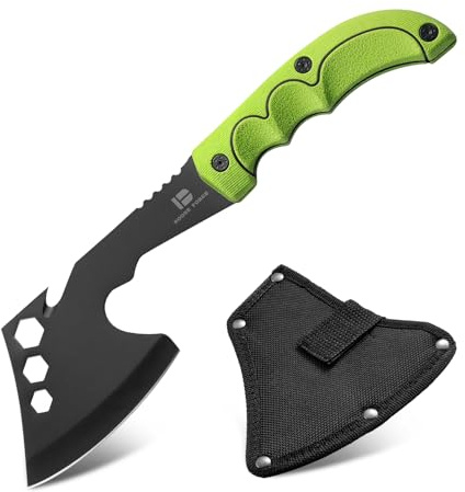 KHU Ascia Spaccalegna Ascia Sopravvivenza Tomahawk Accetta Espositiva Campeggio per esterno Con Fodero in Nylon - All'aperto per legno, caccia, giardinaggio (Verde - AX3032)