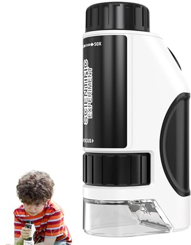 SHITOOMFE Pocket Microscope, Kids Microscope, 300X Adjustable Clear LED Pocket, Portable & Handheld for Girls, Boys Gifts