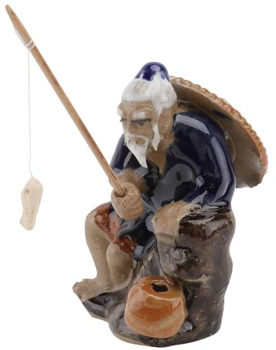 IWOWHERO Keramik Fischerfigur Gartendekoration Bonsai Ornament Wasserspeicher Steinskulptur für Aquarium und Garten Chinesische Gartenfigur für Blumen Landschaftsdekoration Wetterfest und
