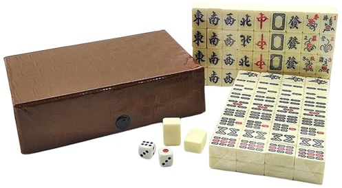 Mini Mahjong - Juego de mahjongg de tamaño de viaje, 144 placas de melamina con 2 placas de reserva y dados, juego de mesa chino portátil, juego de mesa familiar compacto, para diversión en interiores