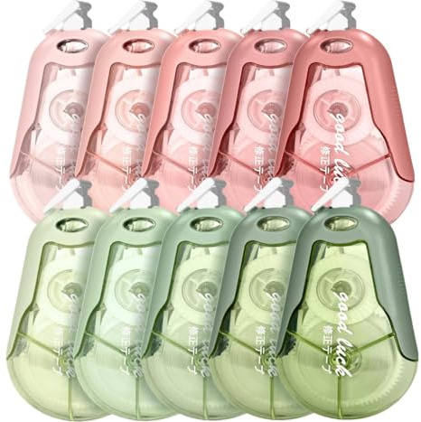10 PCS Rubans Correcteurs,BetterJonny 20mx5mm Souris Correcteur Blanc avec Capuchon Protecteur Correcteur Souris Rouleaux de Correction Roller Correcteur pour Papeterie Fourniture Scolaire (Vert+Rose)