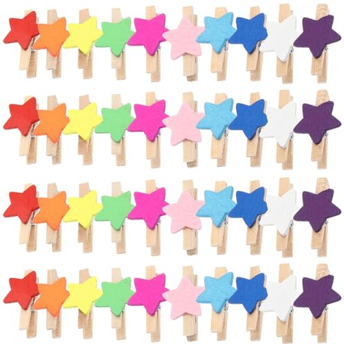 BESPORTBLE Lot de 100 Mini Pinces à Linge en Bois Forme D’Étoile Clips Photo Décoratifs Colorés Petites Pinces Artisanales Polyvalentes pour Photos Bricolage et Décoration Intérieure