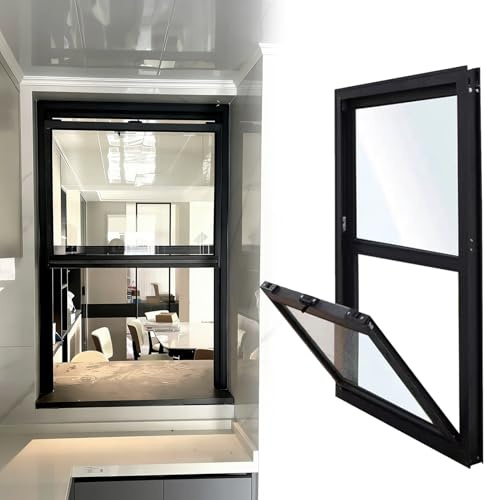 Finestra Finestre Scorrevoli Verticali a Ghigliottina Singola, Finestra in Alluminio per Uso Domestico con Vetro Temperato e Zanzariera per Seminterrato(20x33in/50x83cm)