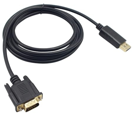 Veemoon Câble Displayport vers Vga Mâle vers Mâle 1,8 Mètre, Connecteur Plaqué Or, Adaptateur pour Moniteur PC Portable et Projecteur, Câble de Conversion Vidéo Haute Performance
