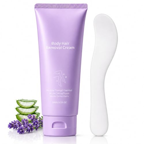 Body Hair Removal Cream with Spatula, Painless Depilatory Cream for Women & Men, Gentle Formula for Sensitive Skin, Easy Grip-Free Squeeze, Silky Smooth Legs, Arms, Underarms & Bikini Line, 100g