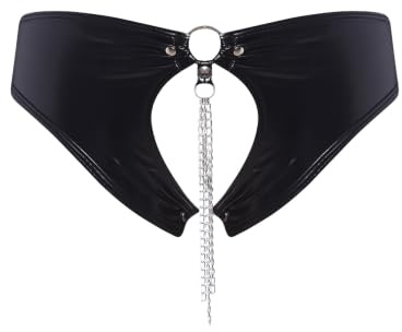 TiaoBug Dam hipster mikrotrosor öppet steg Cheeky Slip PVC wetlook läder wetlook hotpants ouvert slip booty shorts specialkvällar, svart, M