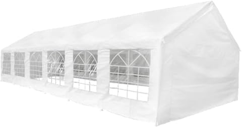 Tenda Di Ricezione Bianca 12 X 6 M | Tetto E Pannelli Laterali In 100% PE Impermeabile, Telaio In Acciaio Antiruggine, Porta A Cerniera, 2 Finestre
