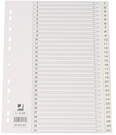 Q-Connect KF00180 nummerregister - 1-31, PP, A4, 31 blad, vit