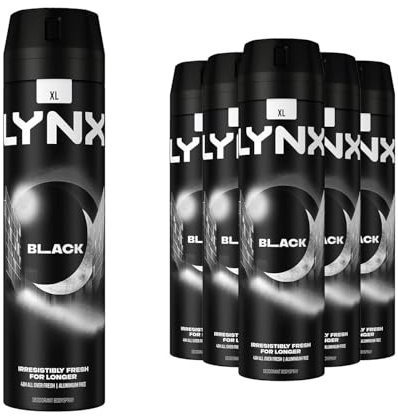 Lynx Black Deodorant Spray for Men 6 Pack, Body Spray with Long-Lasting Fragrance that Keeps You Fresh All Day, Suitable for All Skin Types, 200ml Each