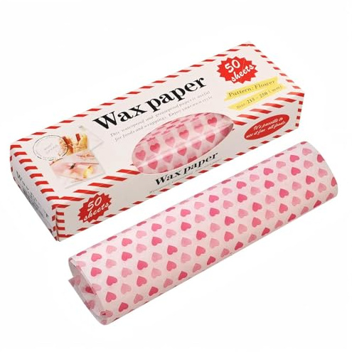 meleg otthon 50 Pcs Wax Paper, Food Picnic Paper,Greaseproof Waterproof for Burgers Sandwiches Bakery Picnics(Heart-Shaped Pattern)