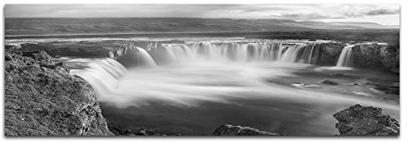 Leinwandfoto als Panorama SCHWARZ/WEISS 120x40cm Island Wasserfall Landschaft Natur