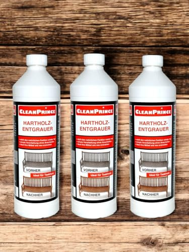 3 x 1 Litros Madera Sólida Vivificador de Teca Bankirai Limpiador Color Intensificar Gris Mueble Sillas Banco Valla Cerca Jardín Mesa Cuidado Mantener Limpiar Sättigen Anti- Entgrauer cleanprince