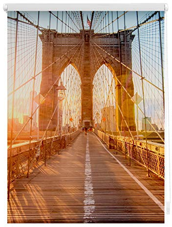 Lichtblick Klemmfix Tageslicht-Rollo mit Motiv, ohne Bohren, Blickdicht, Seitenzugrollo, Made in Germany, Brooklyn Bridge - Orange 80 x 150 cm (B x L)