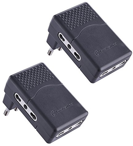 Electraline 92307 Set 2 Adattatori Multipresa Tripla 3 Posti Bivalenti 10/16A, Nero