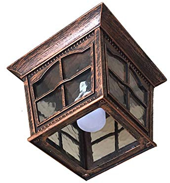 Retro Schwarz Außen-Deckenleuchte Feuchtigkeitsfest Decke Leuchte Aluminium Und Glas Deckenlampe Für Aussen/Innen Balkon Bad Korridor Flur Hauseingang Beleuchtung 27.3 * 27.3 * 20Cm