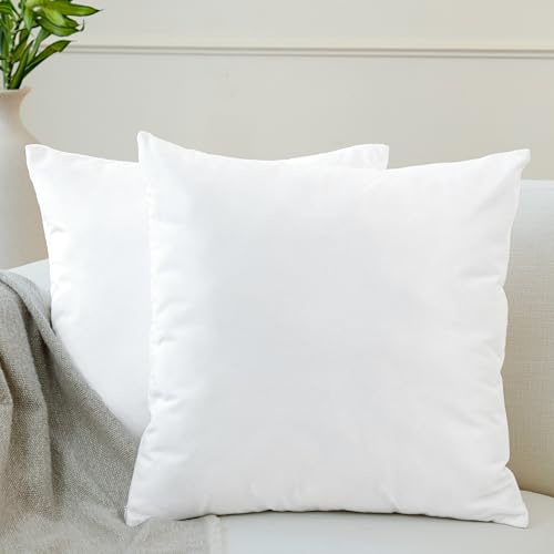 Encasa XO Kissenbezüge aus Samt - 2er-Set (40x40 cm) - Weiß- Uni gefärbt, weich & glatt, waschbar, quadratisch, großer Wurfkissenbezug für Couch, Sofa, Stuhl, Bett und Wohnbereich